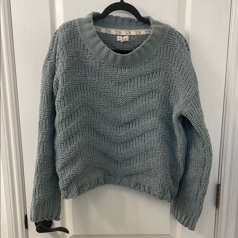POL Teal Crew Neck Sweater with Chevron Knit